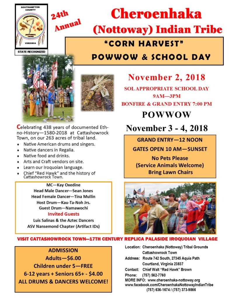 22nd Annual Cheroenhaka Nottoway Indian Corn Harvest Powwow and School Day 